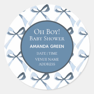 Oh Boy Blue Bows Coquette Baby Shower Sticker