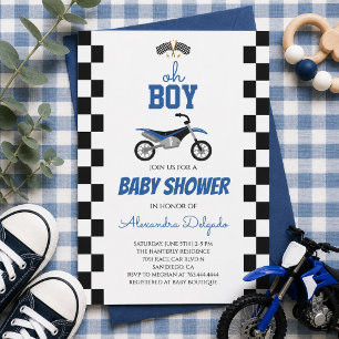 Oh Boy Blue Dirt Bike Baby Shower Invitation