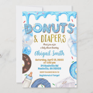 Oh Boy Blue Donut baby shower Invitation