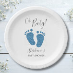 Oh Boy Blue Feet Baby Shower Paper Plate<br><div class="desc">This cute Boy's Baby Shower Paper Plate is decorated with blue glitter baby's feet and the words,  Oh Boy!
Easily customizable.</div>