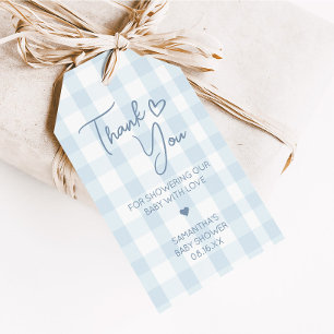 Oh Boy Blue Gingham Baby Shower Favour Tags