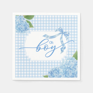 Oh Boy Blue Gingham Plaid Hydrangea Baby Shower Na Napkin