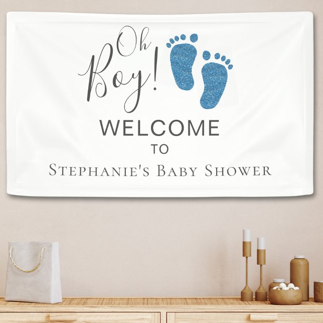 Oh Boy Blue Glitter Feet Baby Shower Welcome Banner (Creator Uploaded)