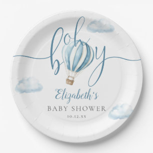 Oh Boy Blue Hot Air Balloon Baby Shower Paper Plate