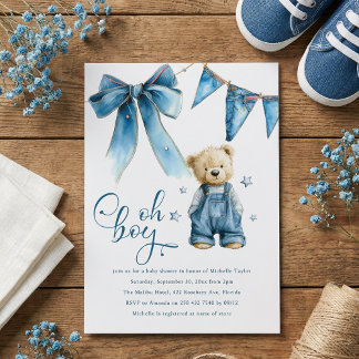 Oh Boy | Blue Jean Baby Denim Baby Shower Invitation