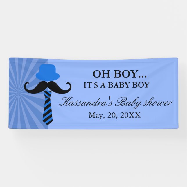 OH BOY! Blue Little Man Baby Boy Shower Banner (Horizontal)
