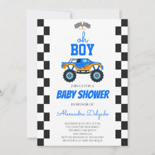Oh Boy Blue Monster Truck Baby Shower Invitation