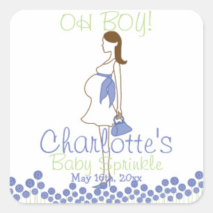 OH BOY! Blue Silhouette Baby Sprinkle Square Sticker