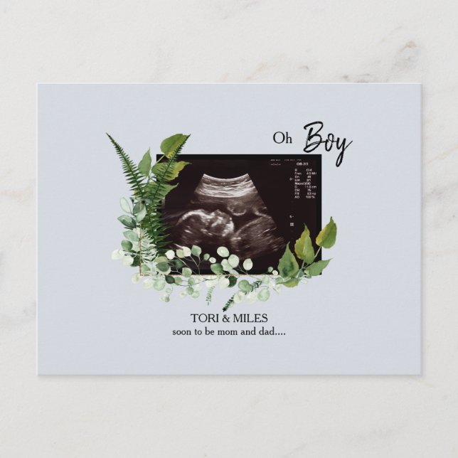 Oh Boy Blue Ultrasound Photo Announcement Postcard (Front)