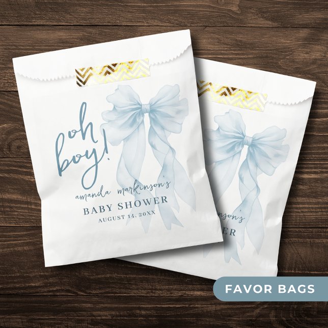 Oh Boy Blue Watercolor Bow Baby Shower Favour Bag (Creator Uploaded)