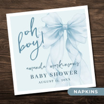 Oh Boy Blue Watercolor Bow Baby Shower