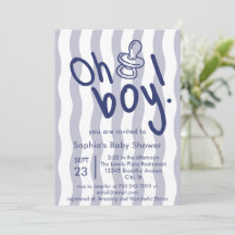 Oh Boy Blue Wavy Stripes Baby Shower