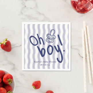 Oh Boy Blue Wavy Stripes Baby Shower Napkin
