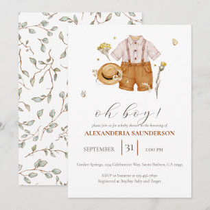 Oh Boy Boho Clothes Rustic Country Baby Shower  Invitation