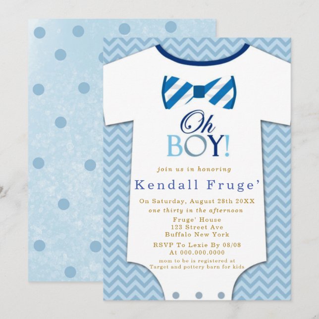 Oh Boy Bow Cravate Bodysuit Baby Shower Invitation (Devant / Derrière)