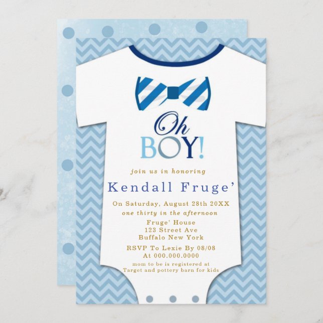 Oh Boy Bow Tie Bodysuit Baby Shower Invitations   (Front/Back)