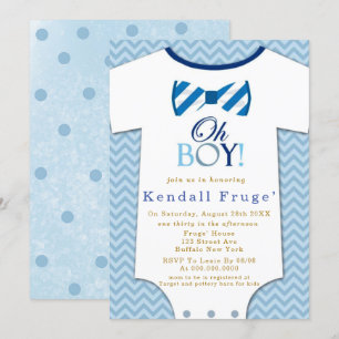 Oh Boy Bow Tie Bodysuit Baby Shower Invitations  