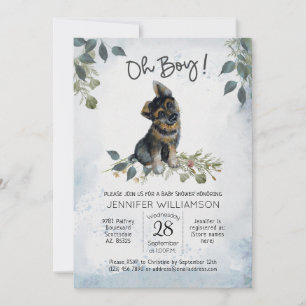 Oh Boy! Boy Baby German Shepherd  Invitation