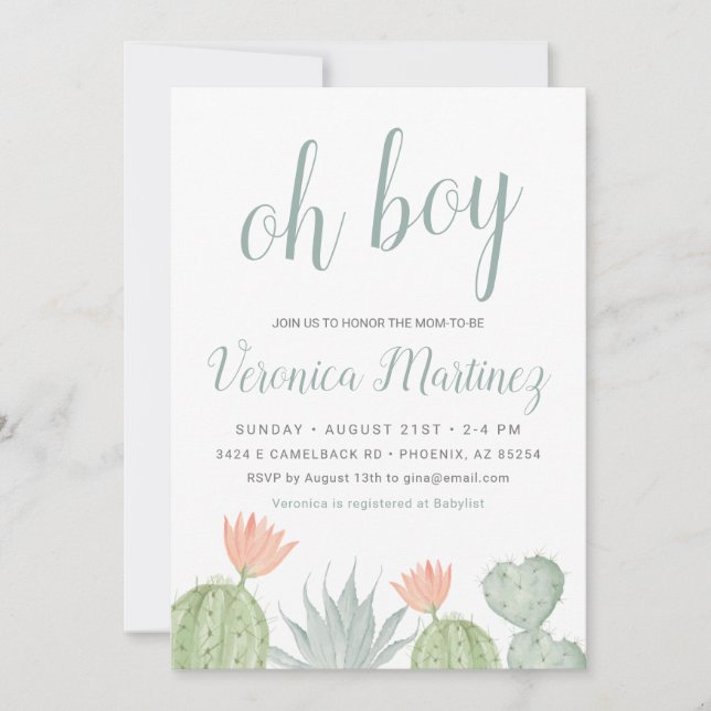 Oh Boy Cactus Baby Shower Invitation, Desert Baby  Invitation (Front)