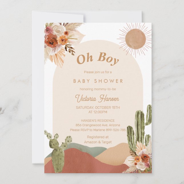 Oh Boy Cactus Desert Baby Shower Southwestern Invitation (Front)