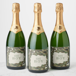 Oh Boy Camo Baby Shower  Sparkling Wine Label