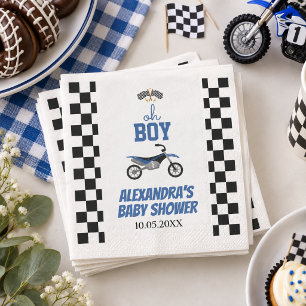 Oh Boy Chequered Dirt Bike Baby Shower Napkin