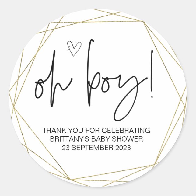Oh Boy Cute Baby Shower Party Favour Mom to Be Cla Classic Round Sticker (Front)