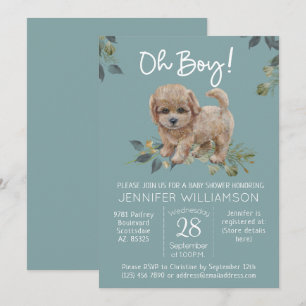 Oh Boy! Cute Dog Baby Shower Labradoodle Invitation