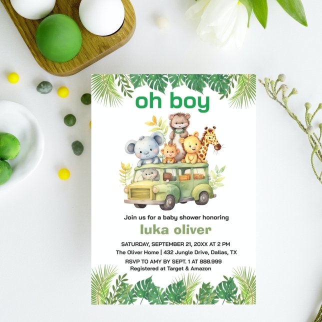 oh boy cute  jungle safari animals baby shower invitation (Creator Uploaded)