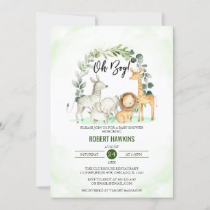 Oh Boy Cute Jungle Safari Animals  Baby Shower Invitation