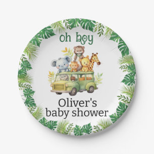 oh boy cute jungle safari animals baby shower paper plate