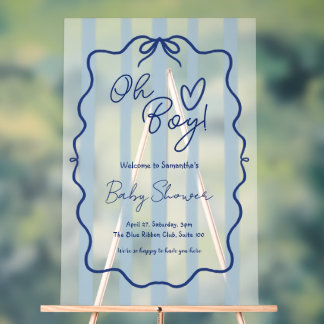 Oh Boy Cute Modern Blue Baby Shower Frosted