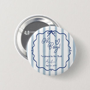 Oh Boy Cute Modern Dusty Blue Baby Shower Auntie 2 Inch Round Button