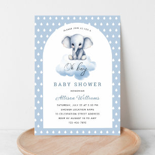 Oh Boy   Cute Modern Elephant Boy Baby Shower   Invitation