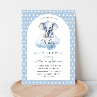 Oh Boy | Cute Modern Elephant Boy Baby Shower Invitation