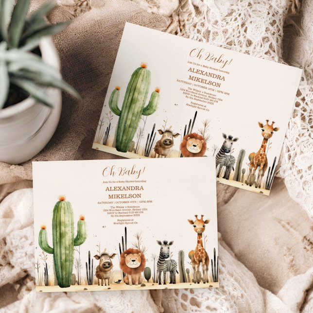 Oh Boy Cute Safari Animal Greenery Baby Shower Invitation (Creator Uploaded)