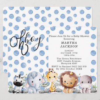 Oh boy cute Safari animal greenery boy baby shower Invitation