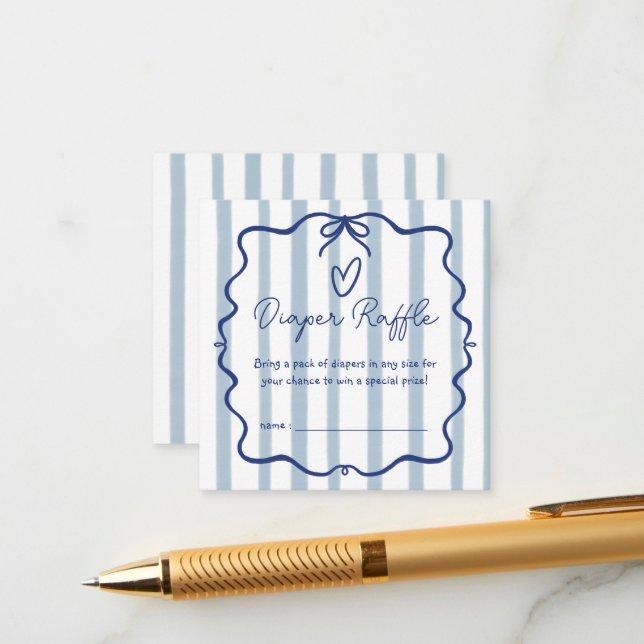 Oh Boy Cute Whimsical Blue Stripes Baby Shower Enclosure Card (Front/Back In Situ)