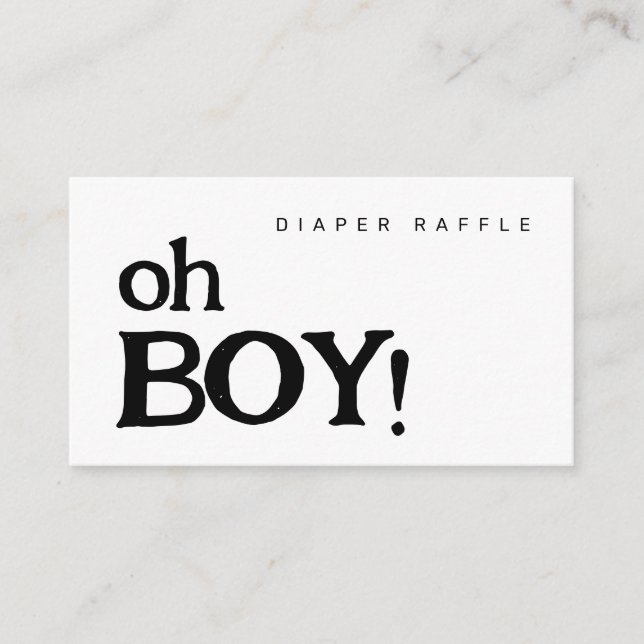 Oh Boy Diaper Raffle Minimalistic Baby Shower Enclosure Card (Front)