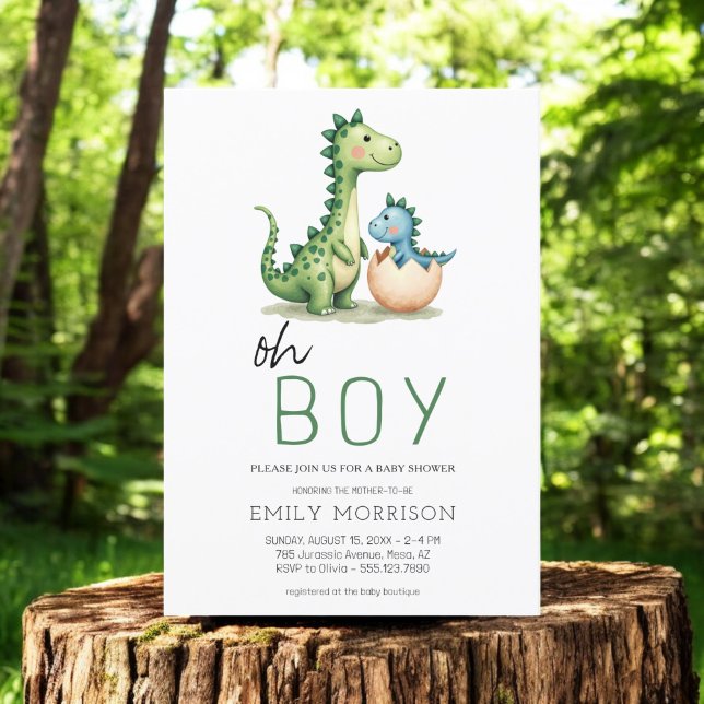 Oh Boy Dinosaur Cute Baby Boy Shower Invitation (Creator Uploaded)