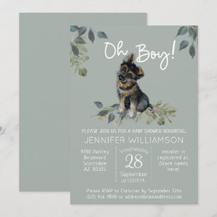 Oh Boy! Dog Baby Shower German Shepherd Puppy Sage Invitation