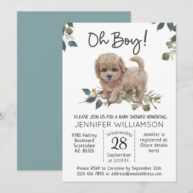 Oh Boy! Dog Baby Shower Labradoodle Invitation (Front/Back)