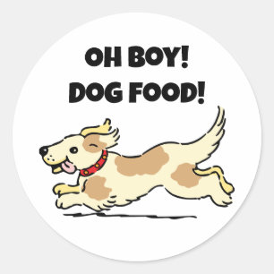 Oh Boy Dog Food Hungry Puppy Cartoon Illustration Classic Round Sticker