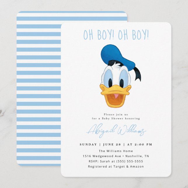 Oh Boy! Donald Duck Baby Shower Invitation (Front/Back)