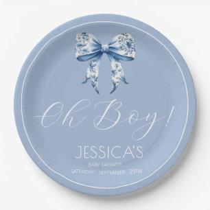 Oh boy Elegant Simple Dusty Blue Boys Baby Paper Plate