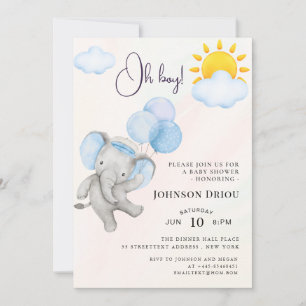 Oh Boy Elephant Baby Shower Invitation