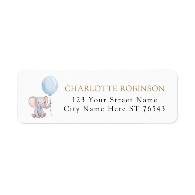 Oh Boy Elephant Balloon Baby Shower Return Address (Front)
