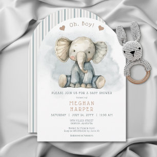 Oh Boy Elephant Blue Arch Baby Shower Invitation