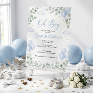 Oh Boy Eucalyptus Blue Balloons Baby Shower Invita Invitation