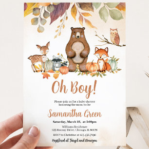Oh Boy Fall Woodland Baby Shower Invitation